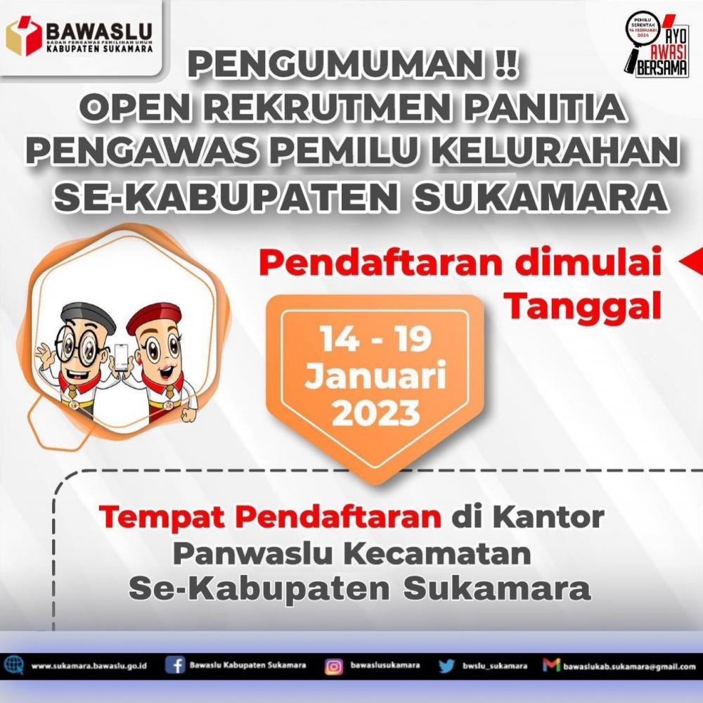 PENGUMUMAN PENDAFTARAN CALON ANGGOTA PANWASLU KELURAHAN/DESA PADA PEMILU SERENTAK 2024