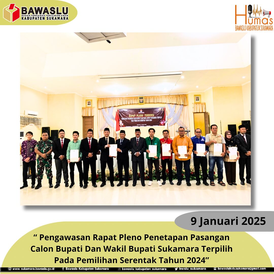 Dokumentasi Pengawasan Penetapan paslon Bupati dan Wakil Bupati Sukamara