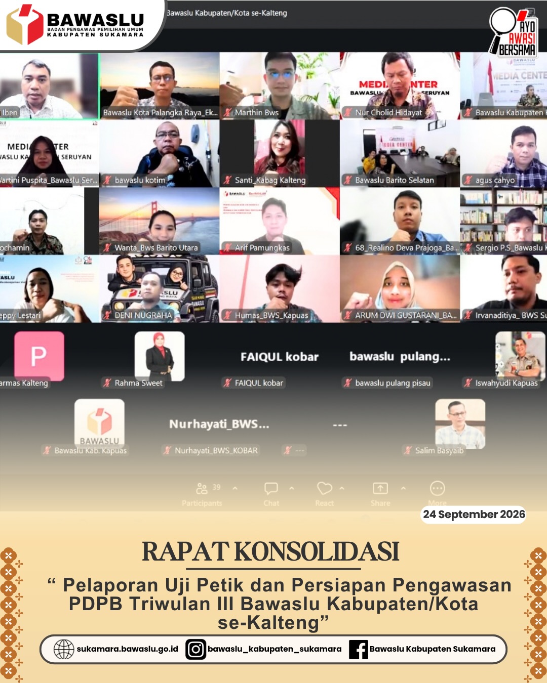 Daring Bersama Bawaslu Provinsi Kalimantan Tengah