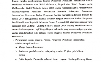 Pengumuman Penerimaan Panitia Pengawas Kecamatan Se-Kabupaten Sukamara