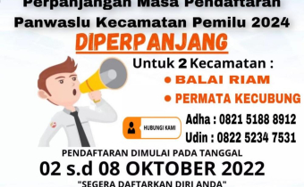 Pengumuman Perpanjangan Rekrutmen Panwaslu Kecamatan Pada Pemilu Serentak Tahun 2024