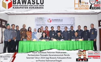 Kegiatan Sosialisasi Pedoman Pelaksanaan Pembentukan Panwaslu Kecamatan Untuk Pemilu Serentak Tahun 2024 bagi Bawaslu Kabupaten/Kota Se-Provinsi Kalimantan Tengah